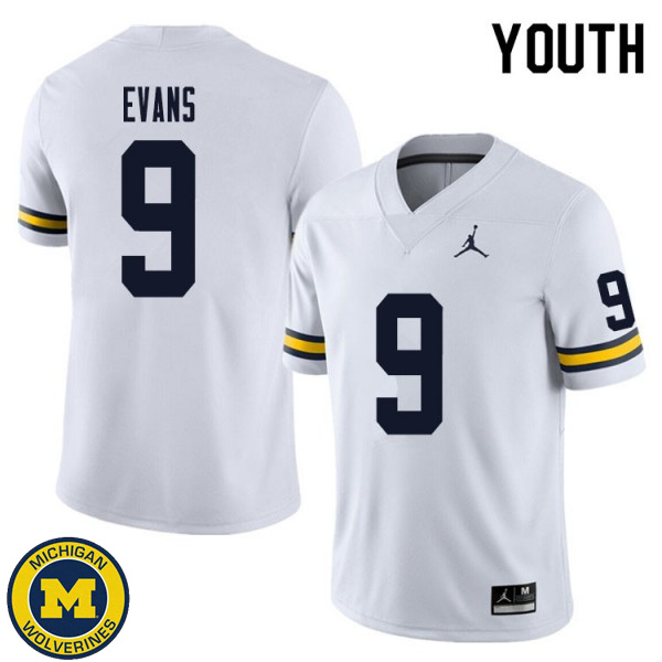 Youth Michigan Wolverines #9 Chris Evans White Embroidery Jersey